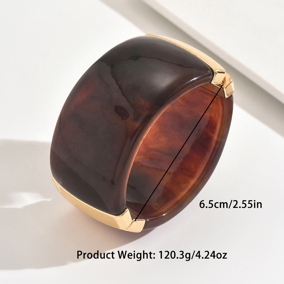 Wide Brown Bangle Bracelet with Gold-Tone Accents