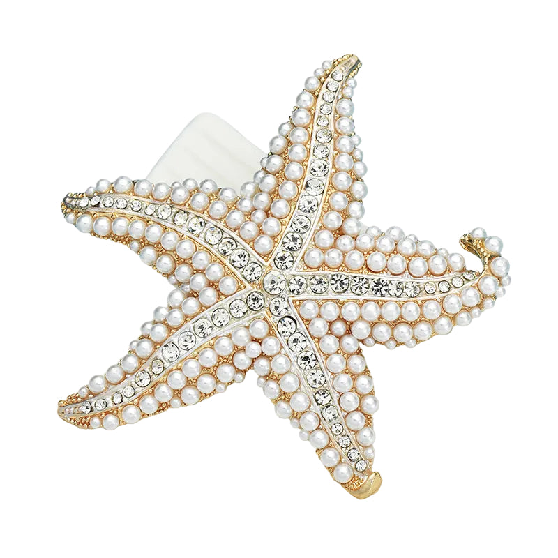 Coastal Brooch Set – Gold Sea Turtle, Pink Whale & Pearl Starfish (3-Piece)