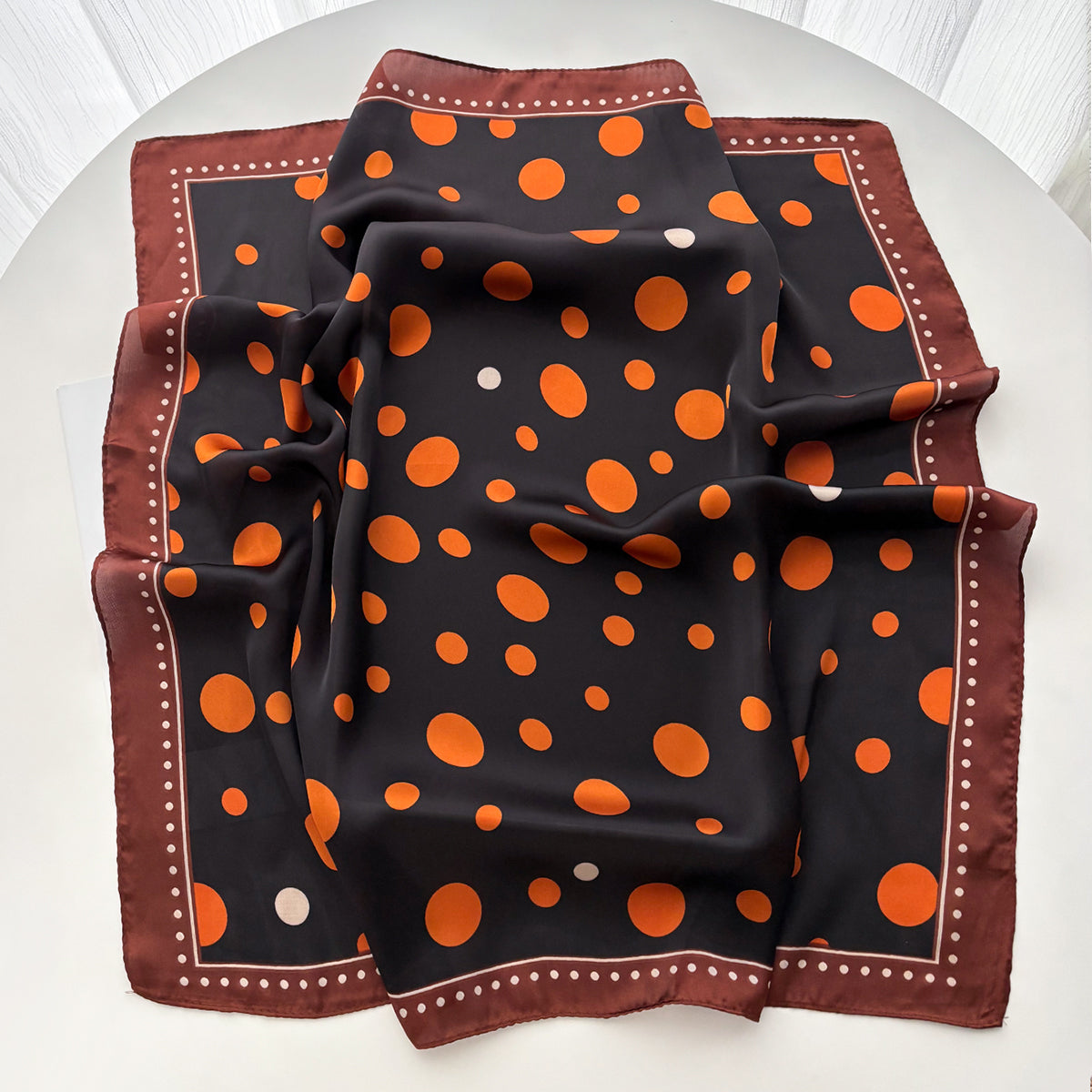Black & Orange Polka Dot Silk-Feel Square Scarf