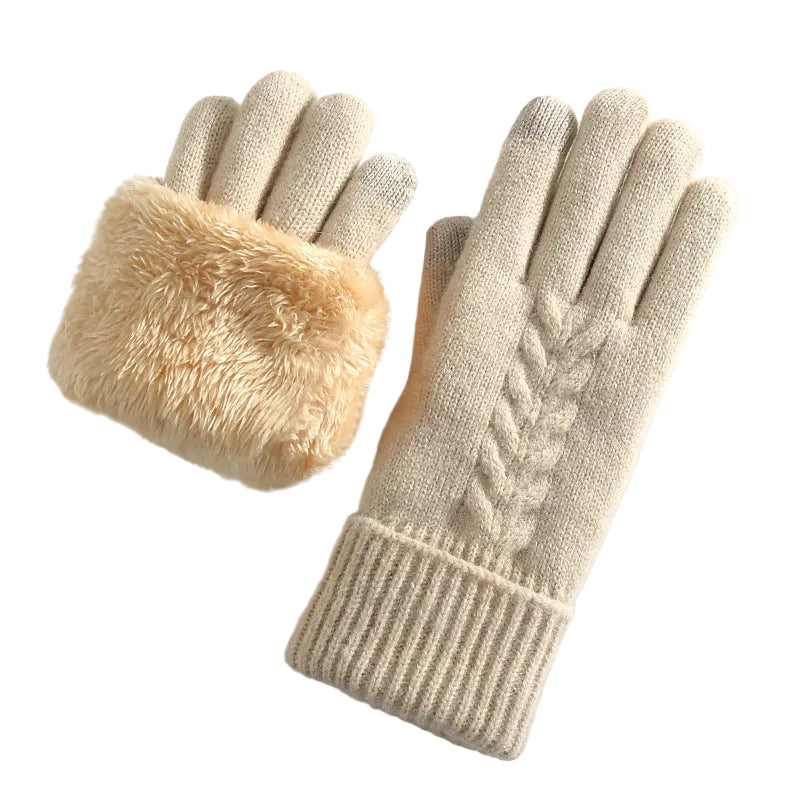 Women's Cable Knit Winter Gloves with Plush Faux Fur Lined Warm Cuff