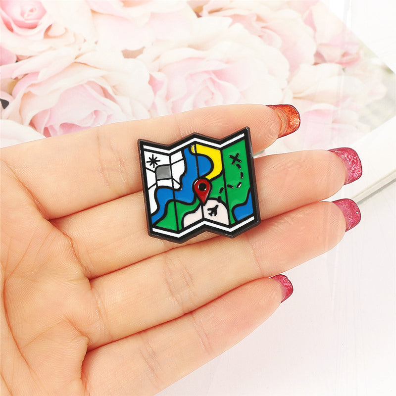 3-Piece Travel Brooch Set – World Traveler Airplane, Map & Passport Enamel Pins
