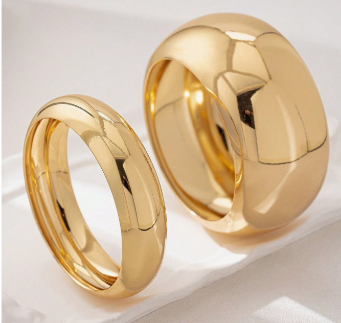 2pcs Gold Tone Chunky Stackable Bangle Bracelet Set Minimalist Trendy Statement