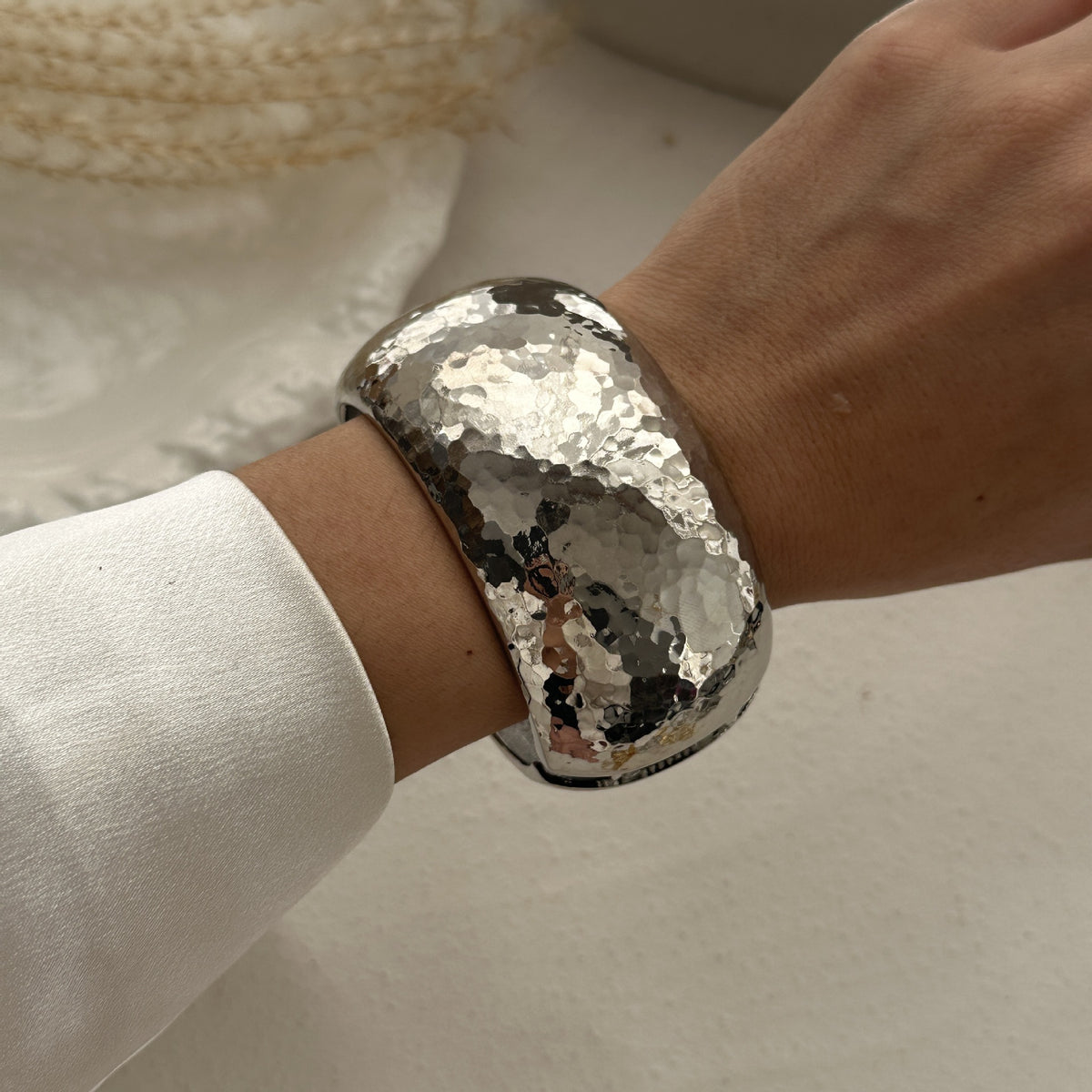 Hammered Gold & Silver Cuff Bracelet Set of 2