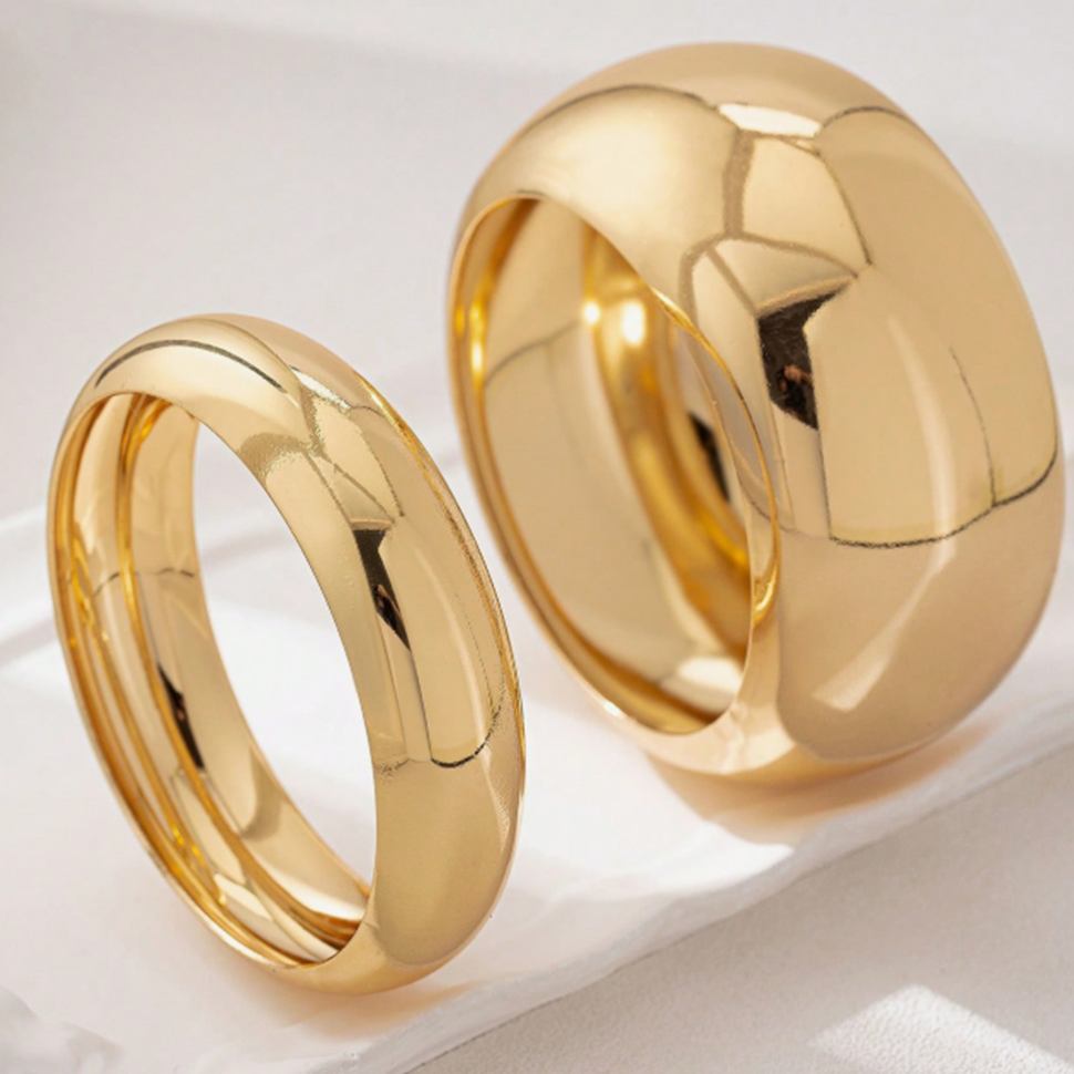 2pcs Gold Tone Chunky Stackable Bangle Bracelet Set Minimalist Trendy Statement
