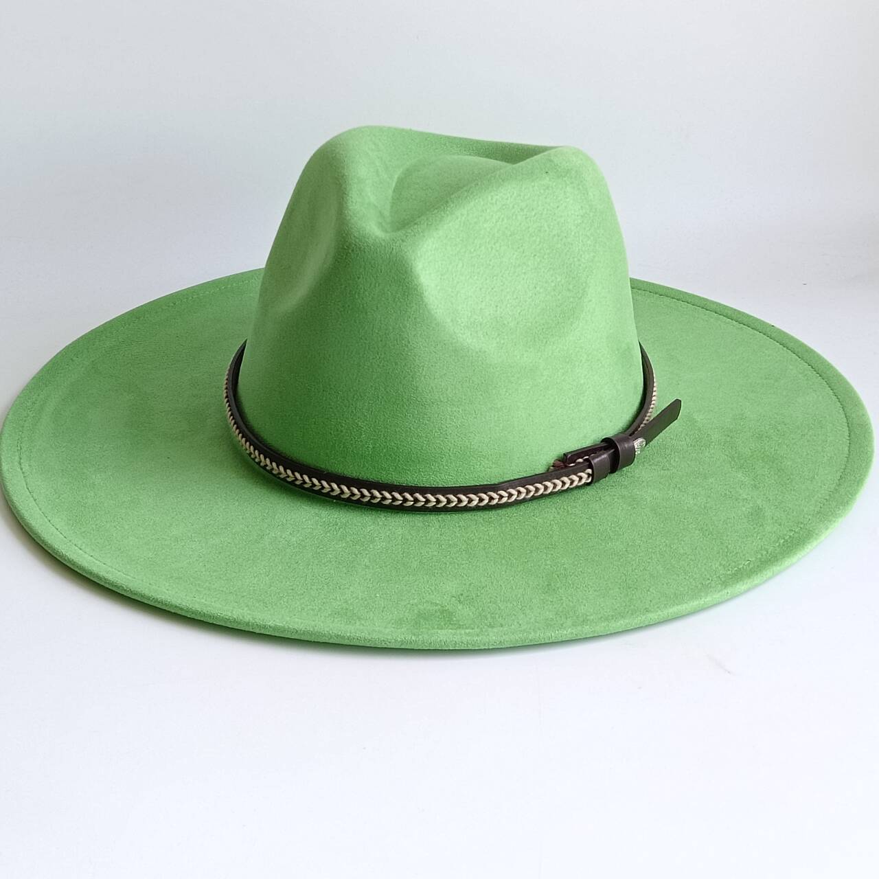 Women's Wide Brim Faux Suede Fedora Hat with Chain Band | Classic Rancher Hat