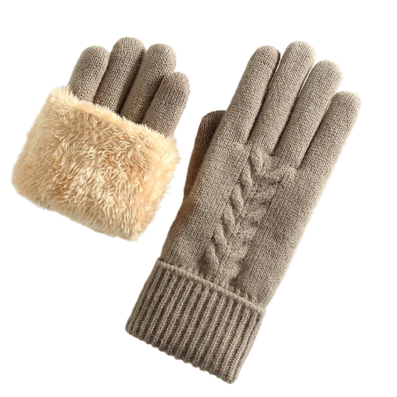 Women's Cable Knit Winter Gloves with Plush Faux Fur Lined Warm Cuff