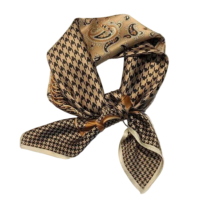 Paisley Houndstooth Square Silk-Feel Scarf
