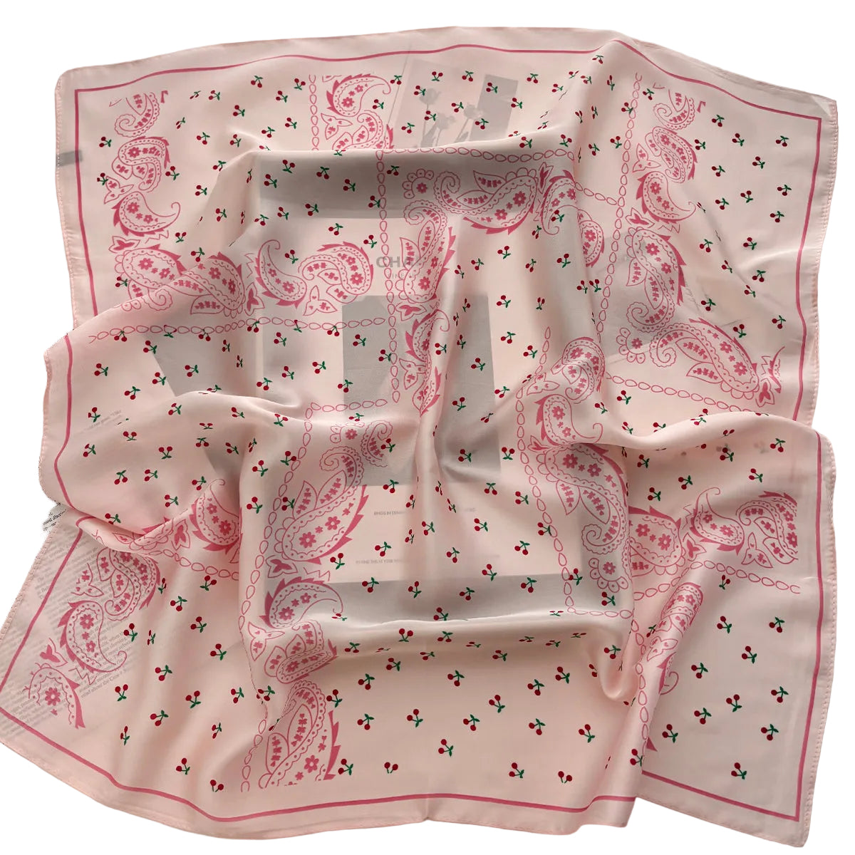 Cherry Paisley Silk-Feel Square Scarf in Blush Pink