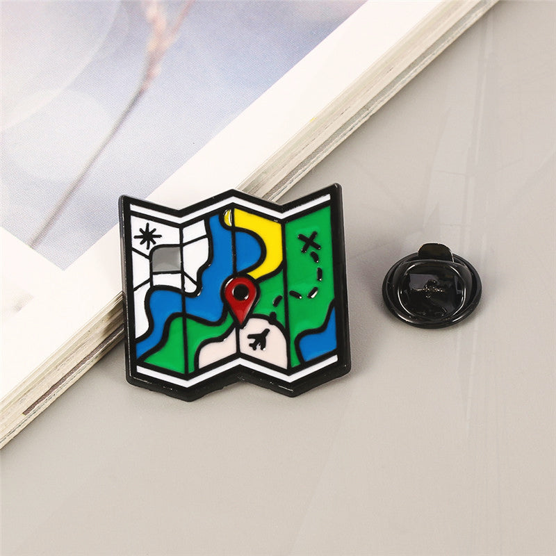 3-Piece Travel Brooch Set – World Traveler Airplane, Map & Passport Enamel Pins