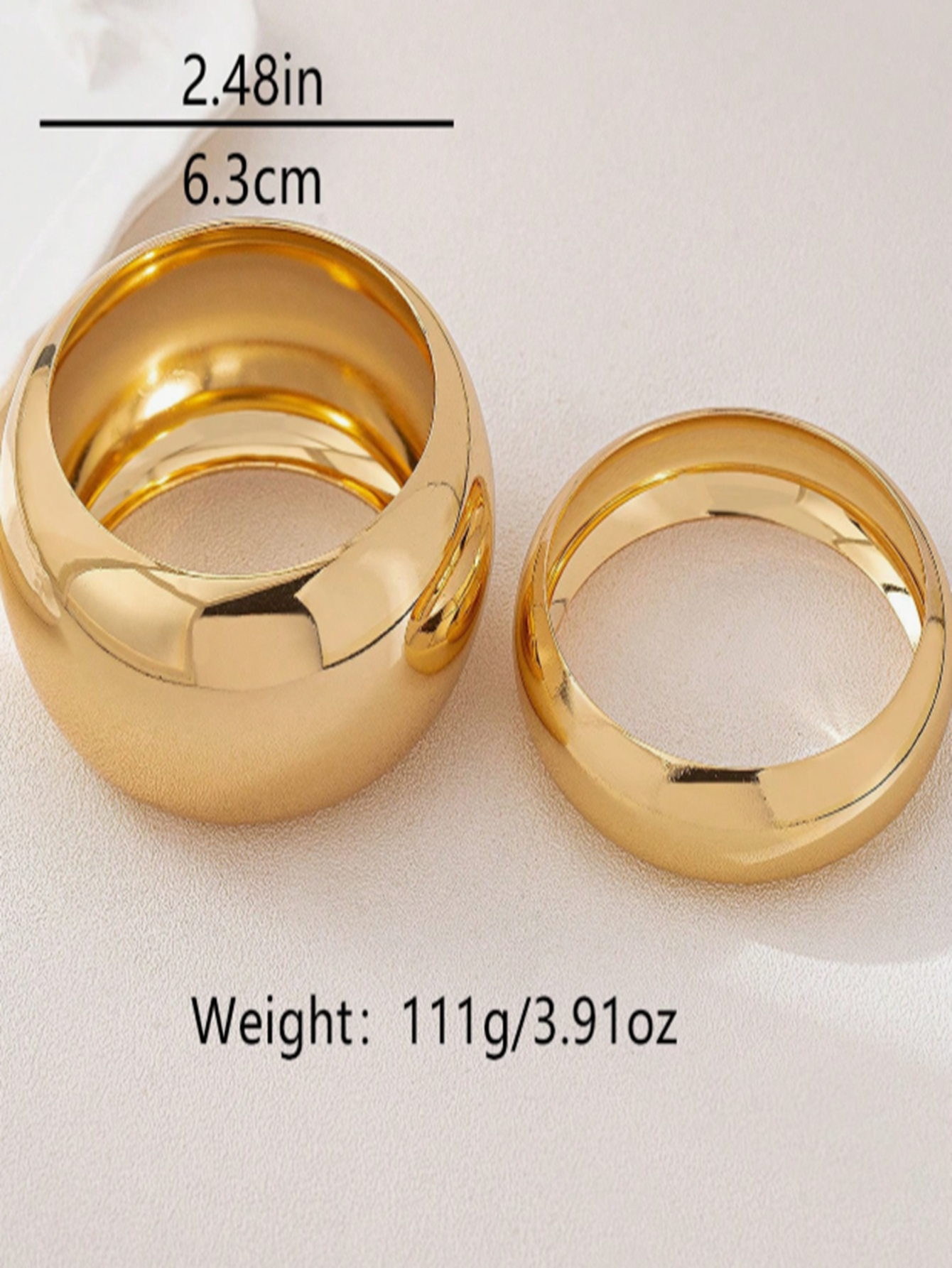 2pcs Gold Tone Chunky Stackable Bangle Bracelet Set Minimalist Trendy Statement