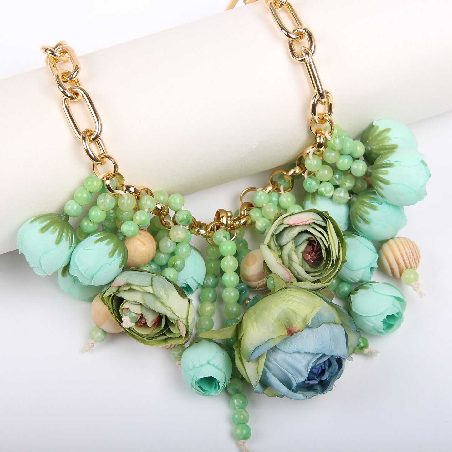 Rose Flower Statement Necklace Floral Chunky Gold Chain Jewelry
