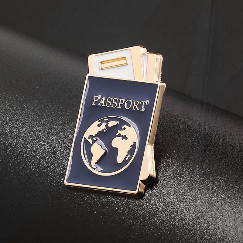 3-Piece Travel Brooch Set – World Traveler Airplane, Map & Passport Enamel Pins