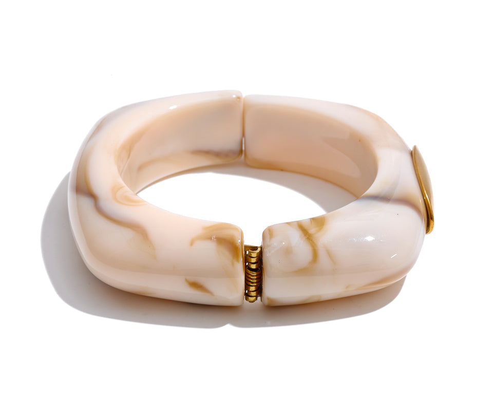 3 Piece Resin Metal Hinge Bangle Set Multi Tone Gold Accent Stackable Bracelets