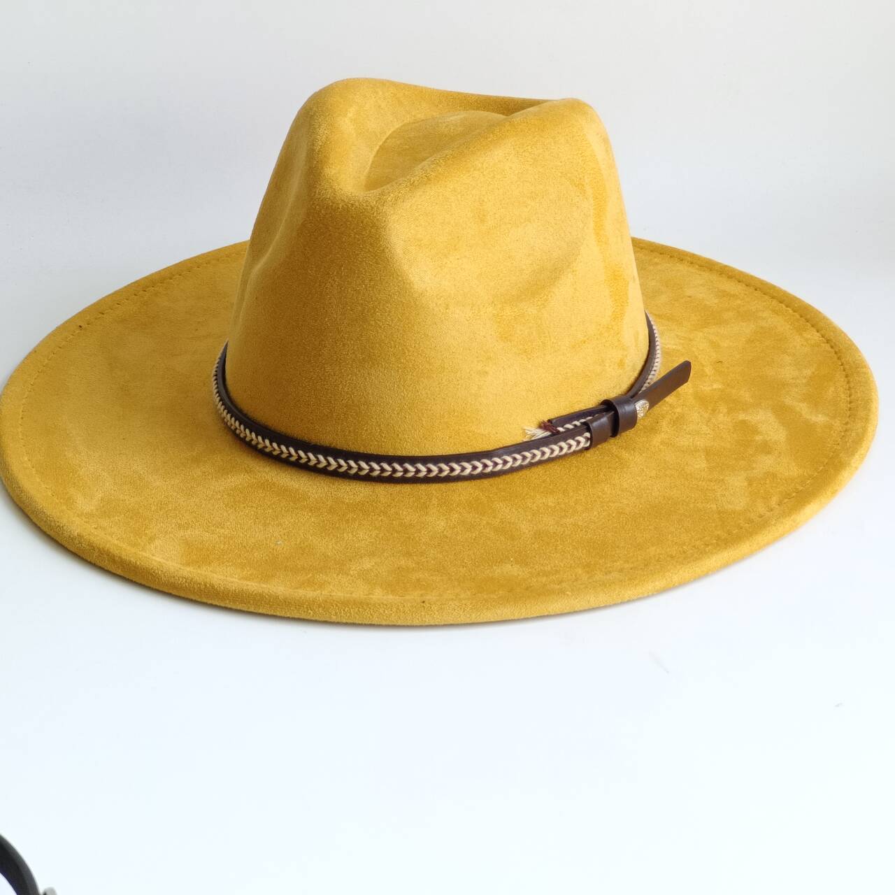 Women's Wide Brim Faux Suede Fedora Hat with Chain Band | Classic Rancher Hat