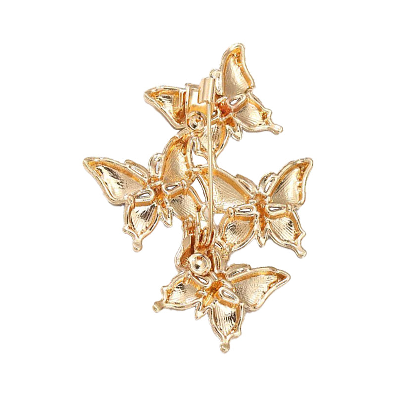 Blue and White Porcelain Style Butterfly Cluster Brooch Gold Tone Enamel Pin