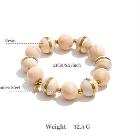 Marble Resin Bead Bracelet with Gold-Tone Accents