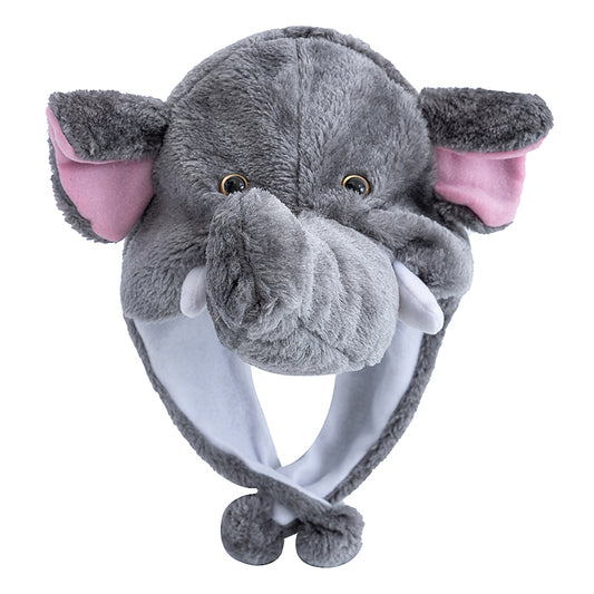 Gray Elephant Plush Trapper Hat Earflap Winter Animal Costume Hat Pom Pom