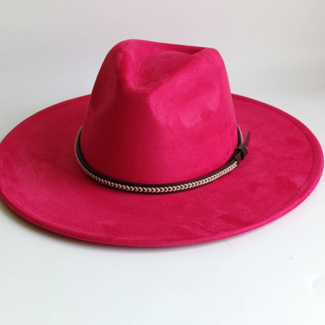 Women's Wide Brim Faux Suede Fedora Hat with Chain Band | Classic Rancher Hat