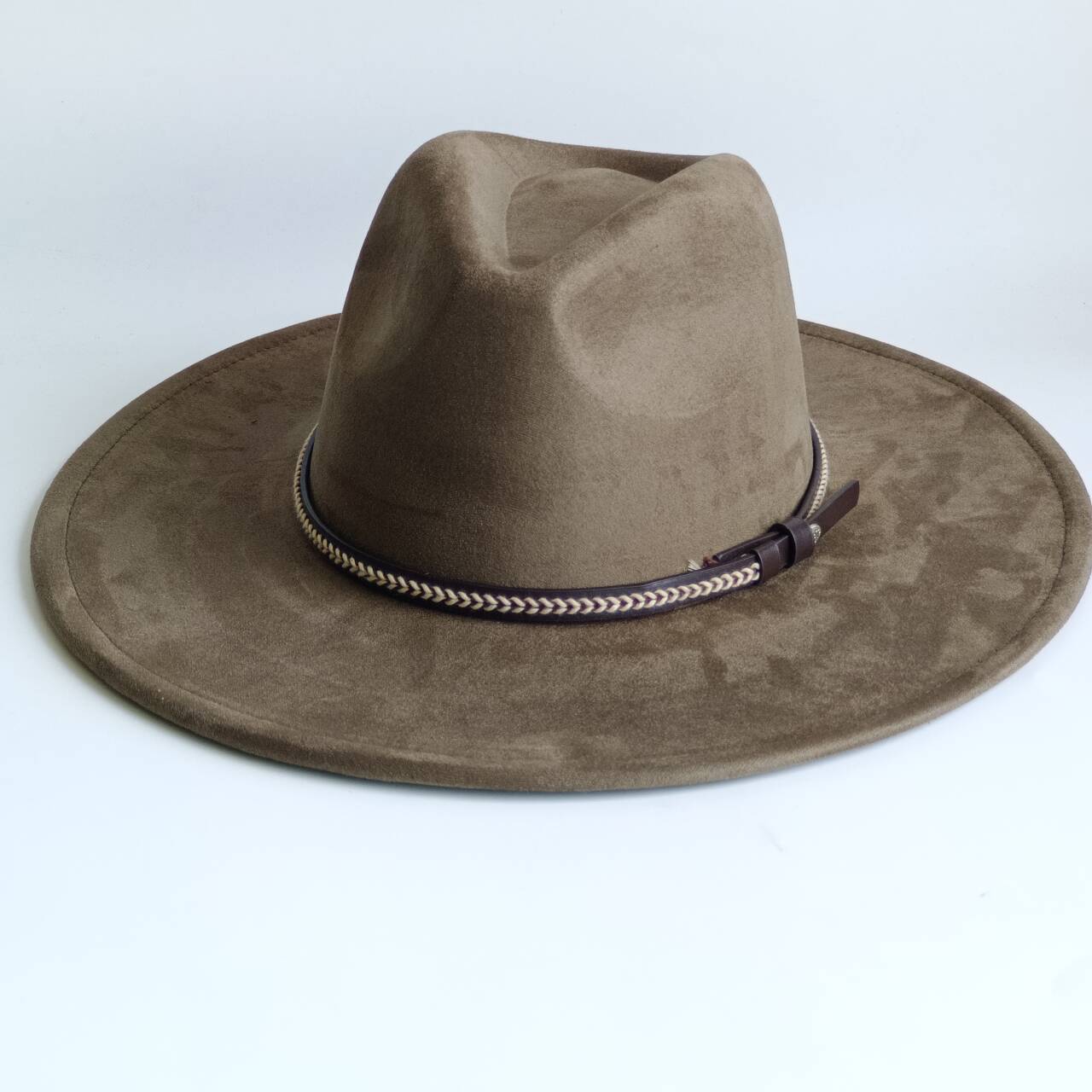 Women's Wide Brim Faux Suede Fedora Hat with Chain Band | Classic Rancher Hat