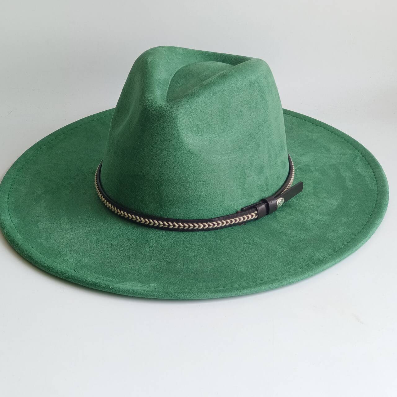 Women's Wide Brim Faux Suede Fedora Hat with Chain Band | Classic Rancher Hat