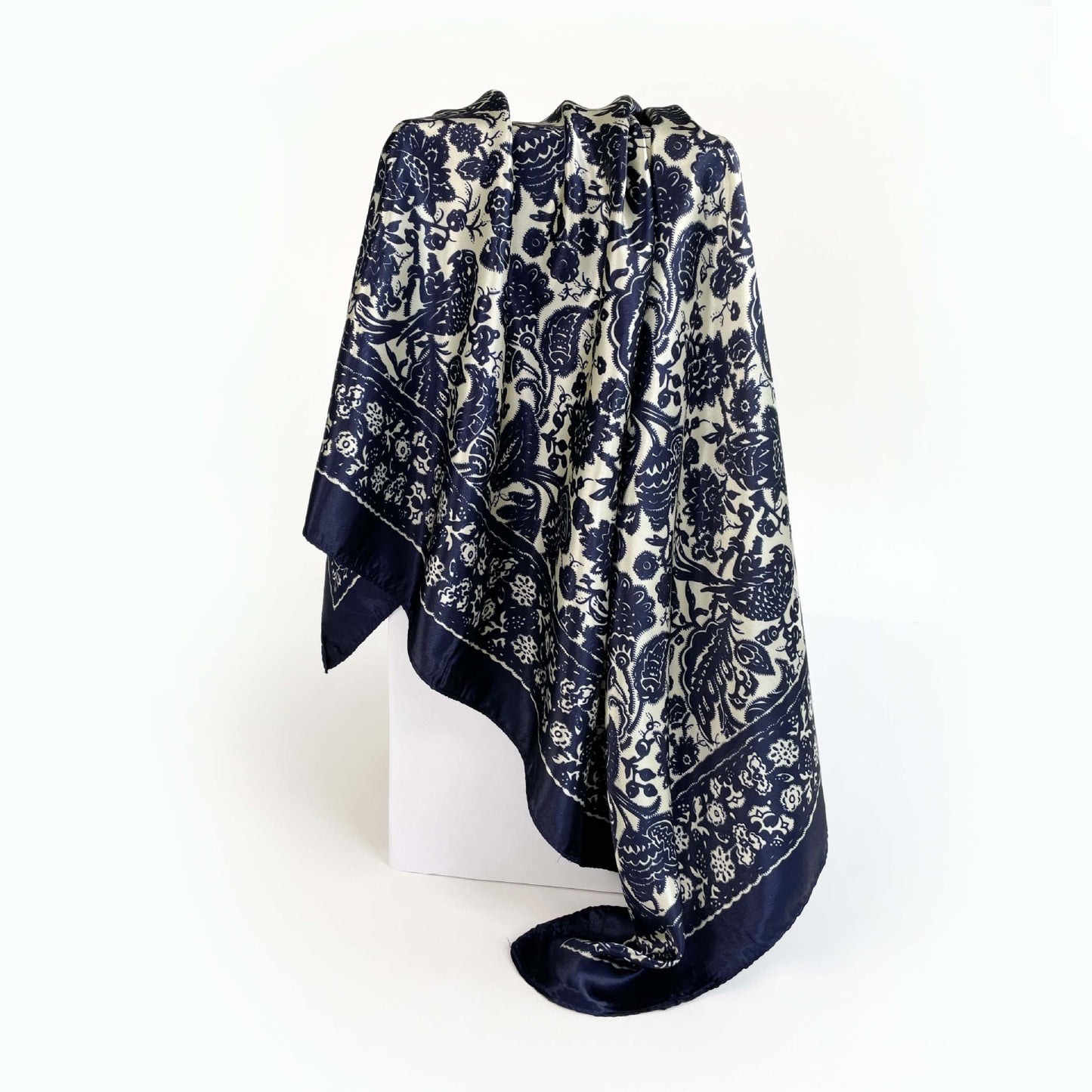 Blue Paisley Silk-Feel Square Scarf