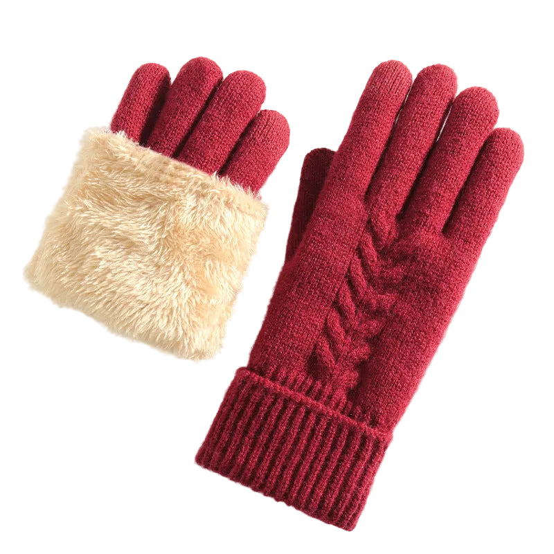 Women's Cable Knit Winter Gloves with Plush Faux Fur Lined Warm Cuff