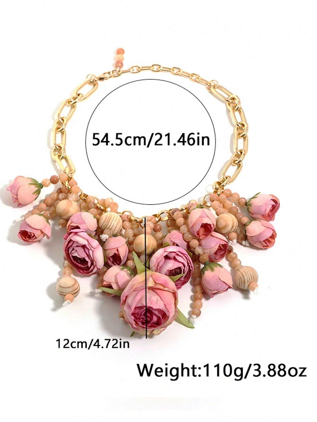 Rose Flower Statement Necklace Floral Chunky Gold Chain Jewelry