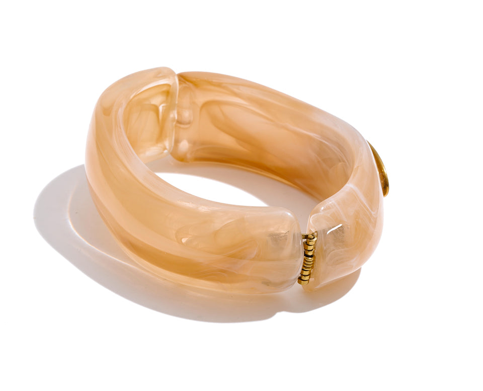 3 Piece Resin Metal Hinge Bangle Set Multi Tone Gold Accent Stackable Bracelets