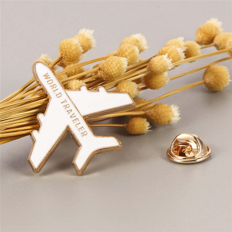 3-Piece Travel Brooch Set – World Traveler Airplane, Map & Passport Enamel Pins