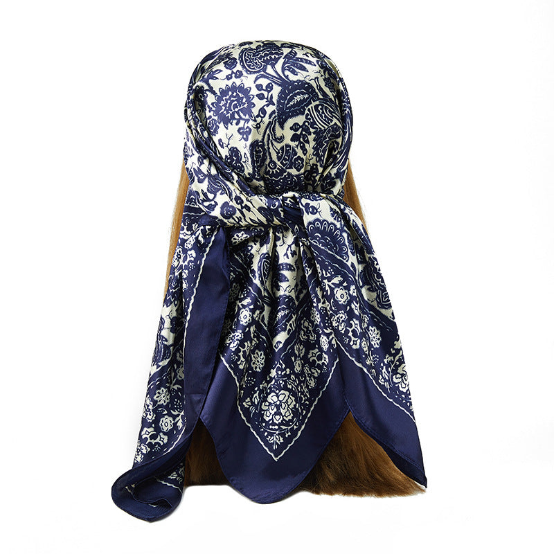 Blue Paisley Silk-Feel Square Scarf