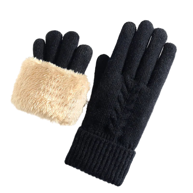 Women's Cable Knit Winter Gloves with Plush Faux Fur Lined Warm Cuff