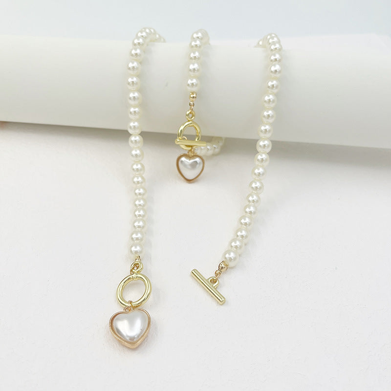 Pearl Heart Pendant Necklace & Bracelet Set