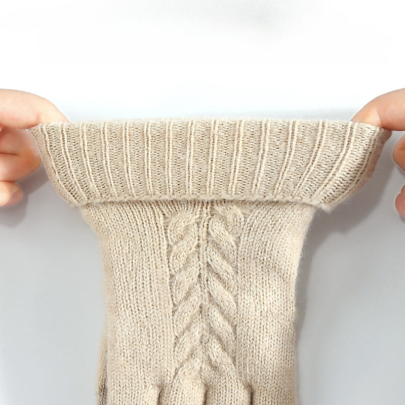 Women's Cable Knit Winter Gloves with Plush Faux Fur Lined Warm Cuff