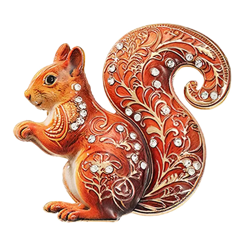 2pcs Squirrel Brooch Set Enamel Crystal Animal Pins Blue Orange Woodland Jewelry Gift
