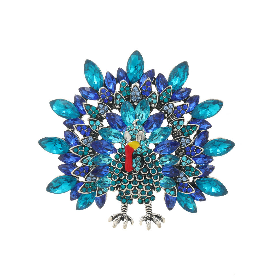 Rhinestone Turkey Brooch Set of 2 – Blue & Gold Thanksgiving Pins