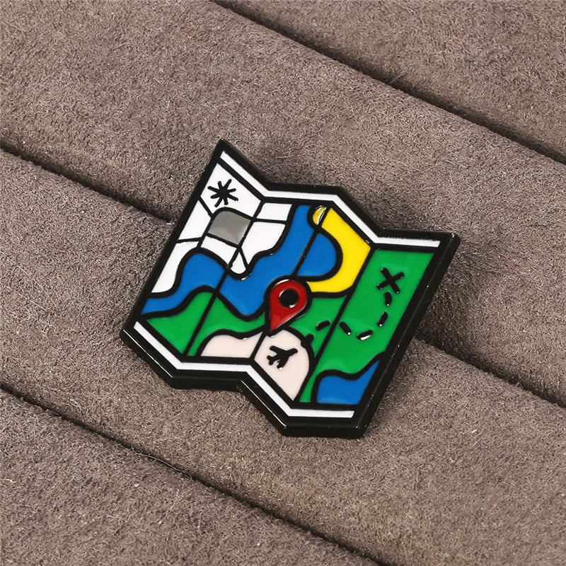 3-Piece Travel Brooch Set – World Traveler Airplane, Map & Passport Enamel Pins
