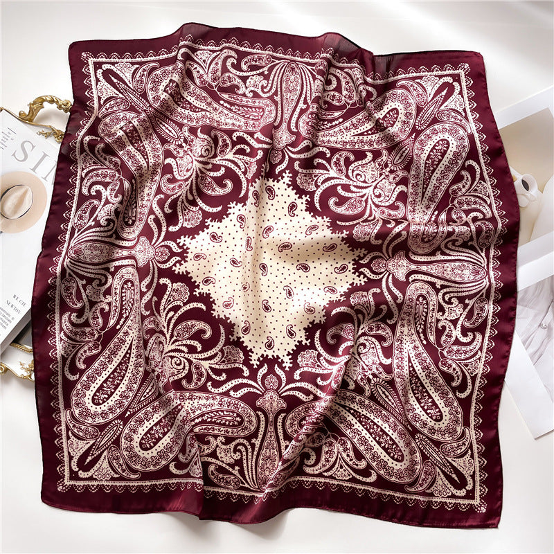 Burgundy Paisley Square Scarf for Women