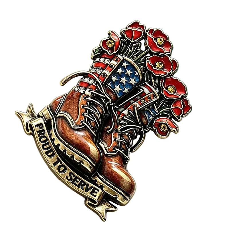 Proud to Serve Military Boots Brooch
