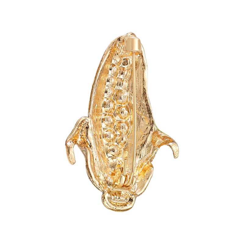 Pearl Corn Brooch – Green Enamel & Faux Pearl Novelty Pin
