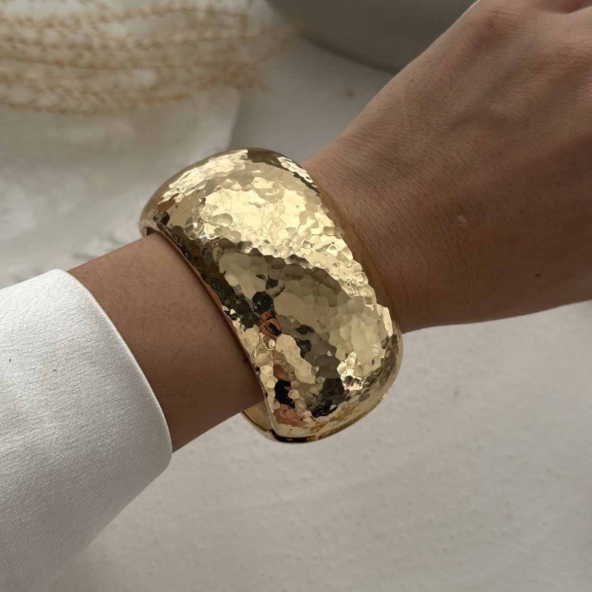 Hammered Gold & Silver Cuff Bracelet Set of 2