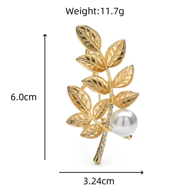 Leaf Pearl Brooch Pin | Rhinestone Botanical Lapel Pin