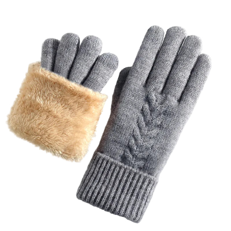 Women's Cable Knit Winter Gloves with Plush Faux Fur Lined Warm Cuff