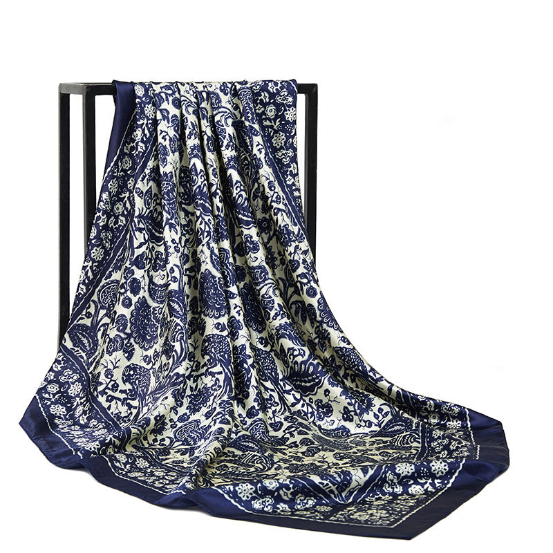Blue Paisley Silk-Feel Square Scarf