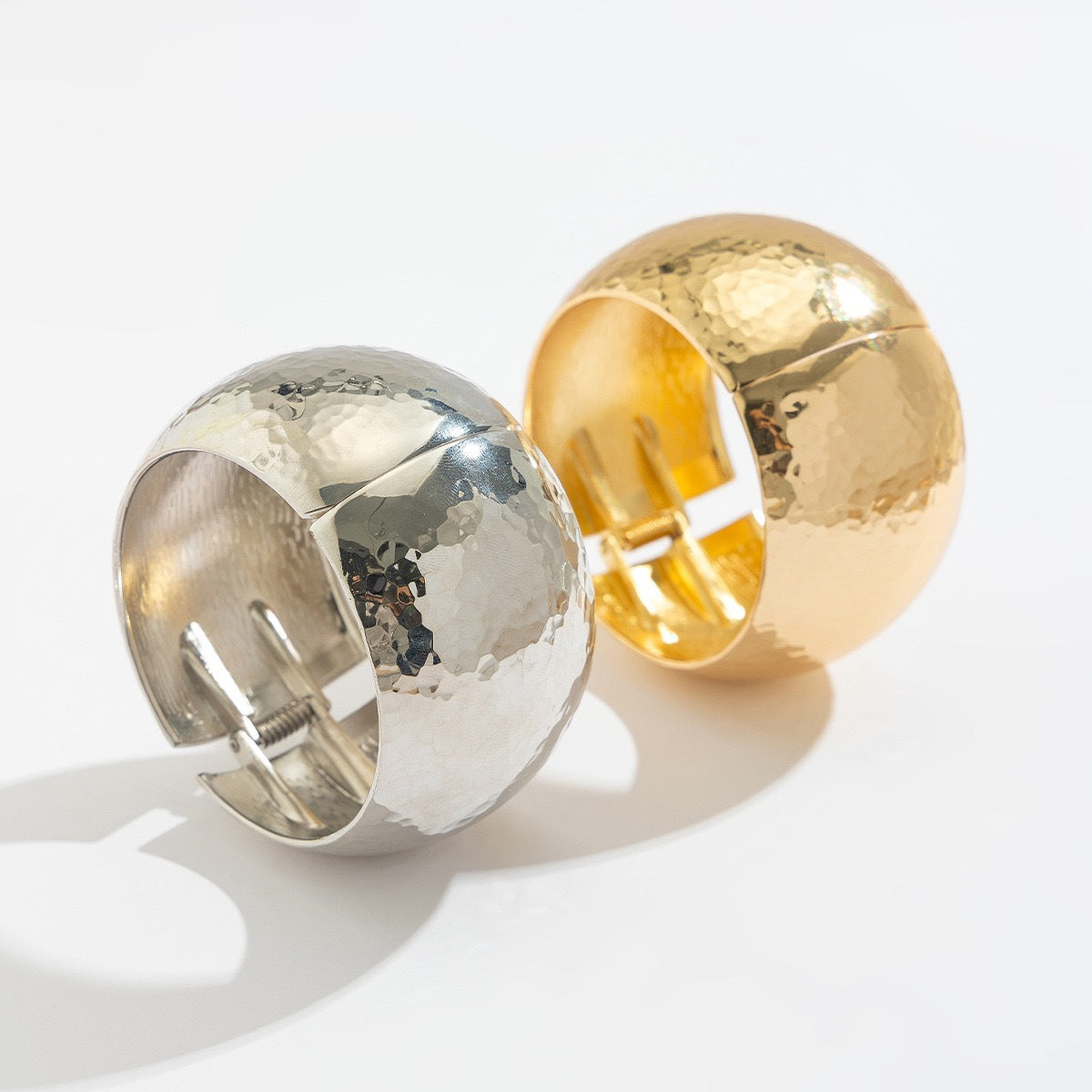 Hammered Gold & Silver Cuff Bracelet Set of 2
