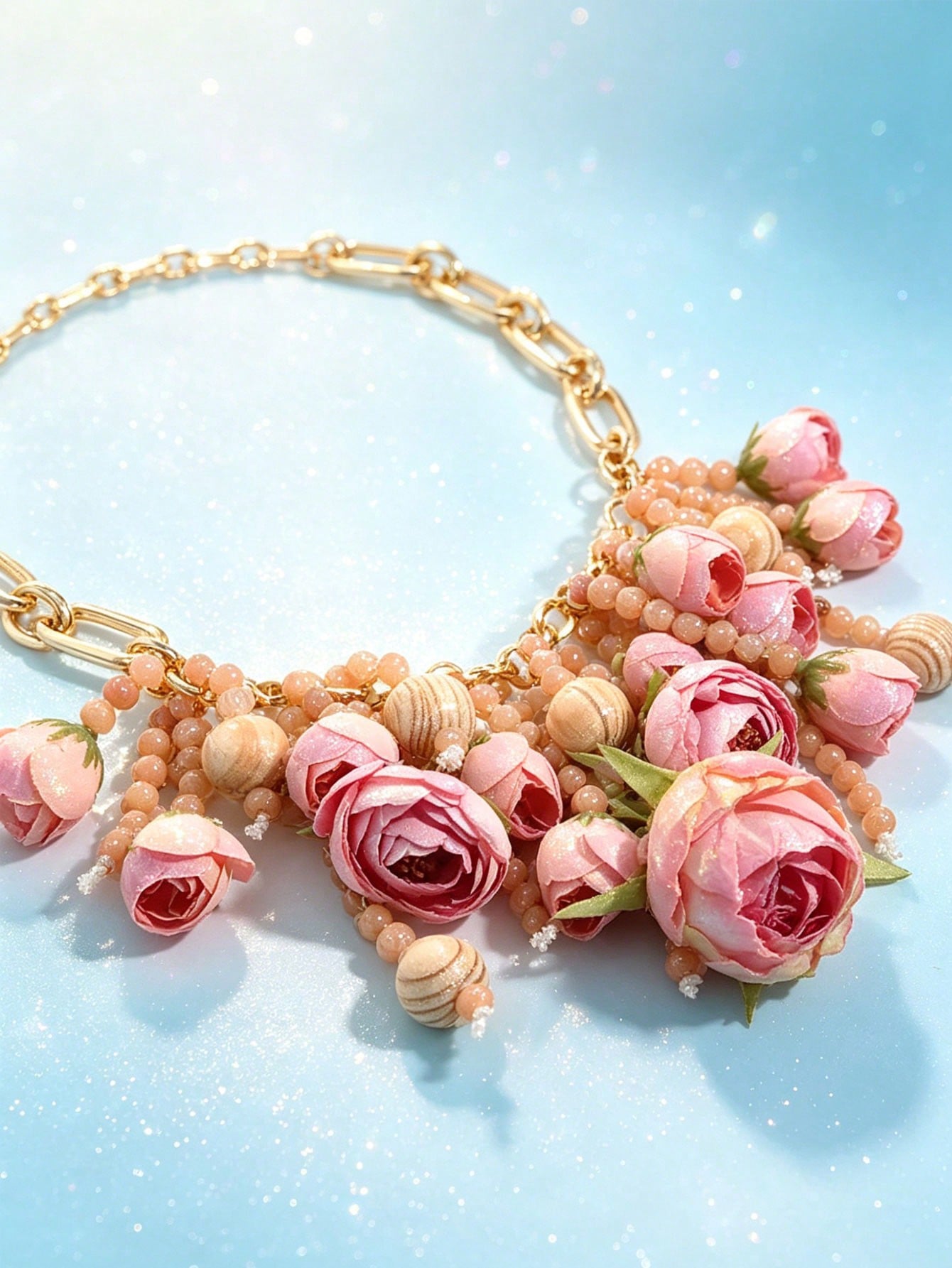 Rose Flower Statement Necklace Floral Chunky Gold Chain Jewelry