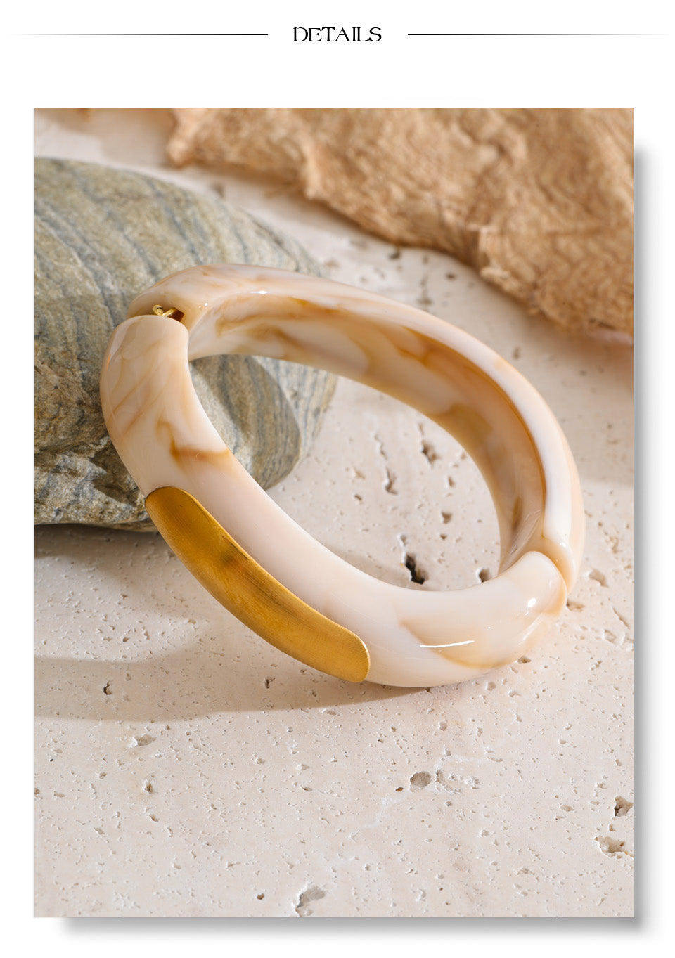 3 Piece Resin Metal Hinge Bangle Set Multi Tone Gold Accent Stackable Bracelets