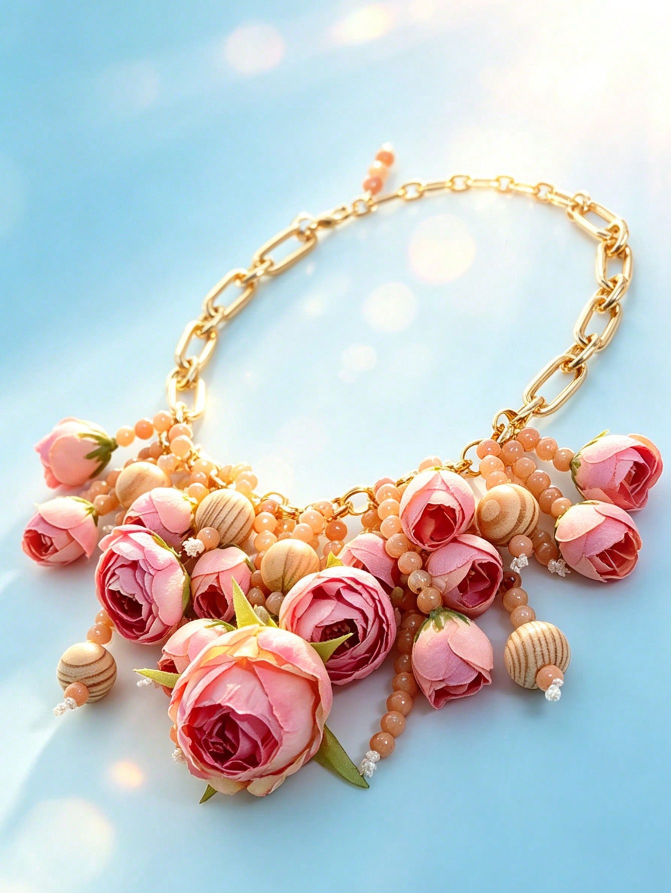 Rose Flower Statement Necklace Floral Chunky Gold Chain Jewelry