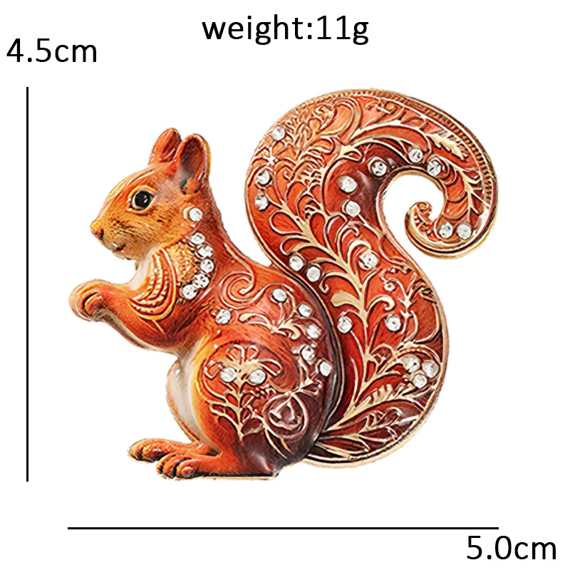 2pcs Squirrel Brooch Set Enamel Crystal Animal Pins Blue Orange Woodland Jewelry Gift