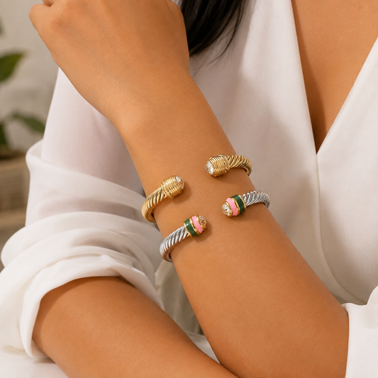 Gold & Silver Cuff Bracelet – Minimalist Open Bangle for Women