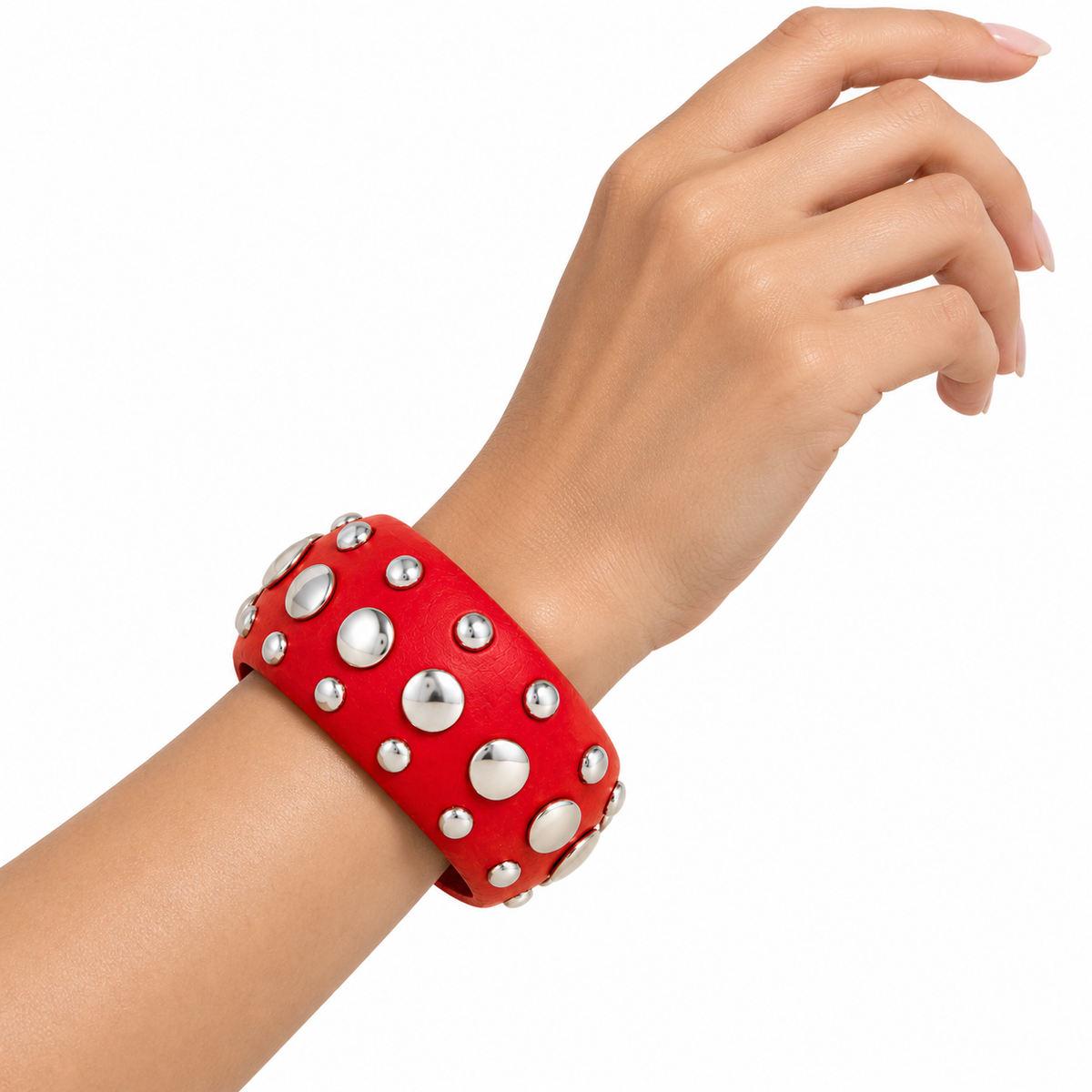 3-Piece Chunky Studded Bangle Bracelet Set in Red, Black & Brown